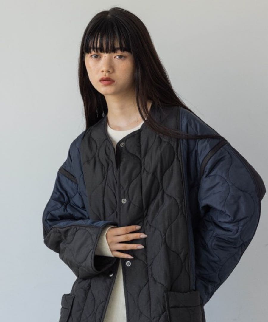 yuwリバーシブルバイカラーキルティングコート