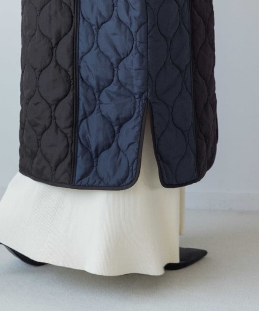 yuwリバーシブルバイカラーキルティングコート