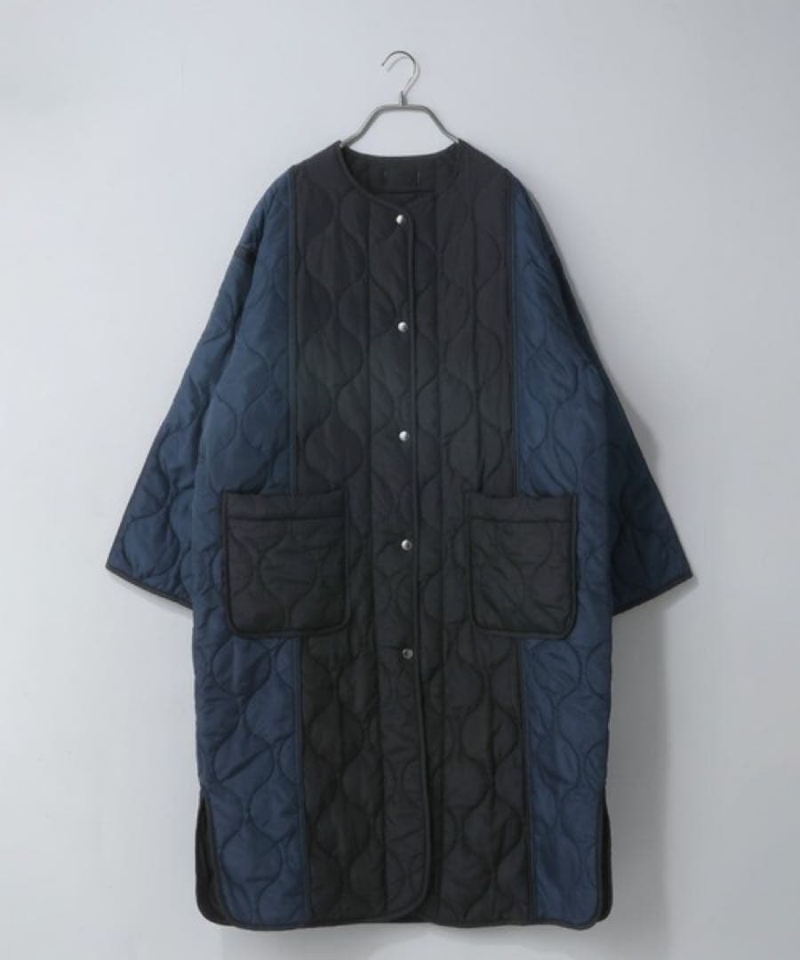 yuwリバーシブルバイカラーキルティングコート