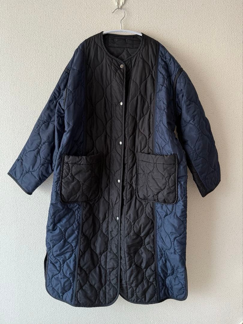 yuwリバーシブルバイカラーキルティングコート