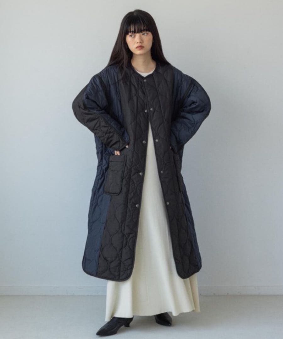 yuwリバーシブルバイカラーキルティングコート