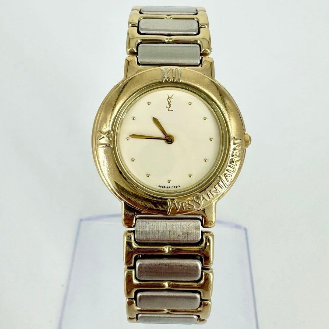 【新品電池】イブサンローラン YSL ラウンド コンビ メンズ 腕時計