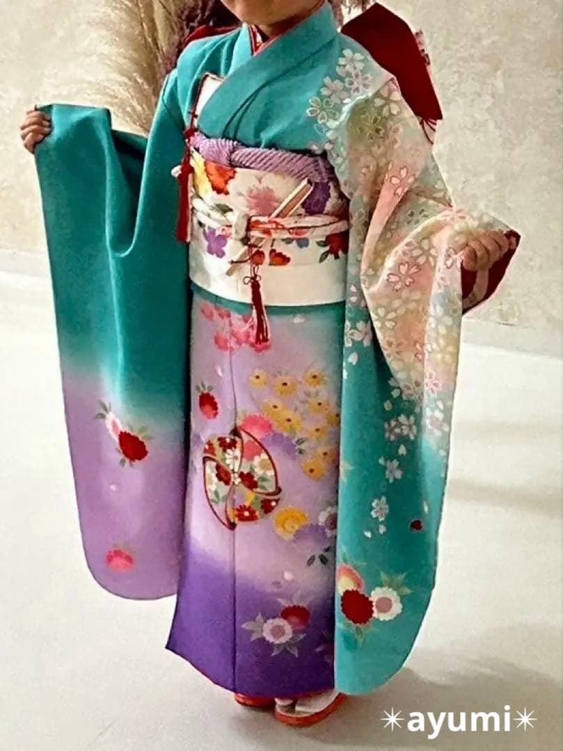 七五三　7歳用　着物、小物セット✴︎ミントグリーン