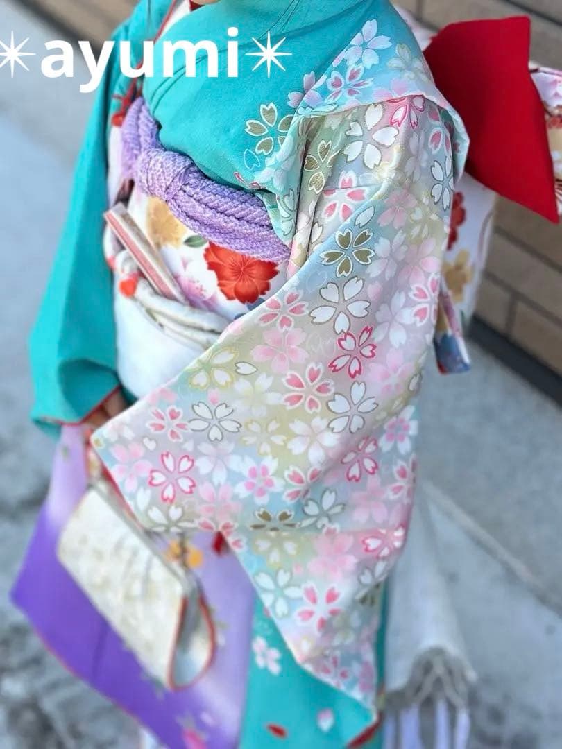 七五三　7歳用　着物、小物セット✴︎ミントグリーン