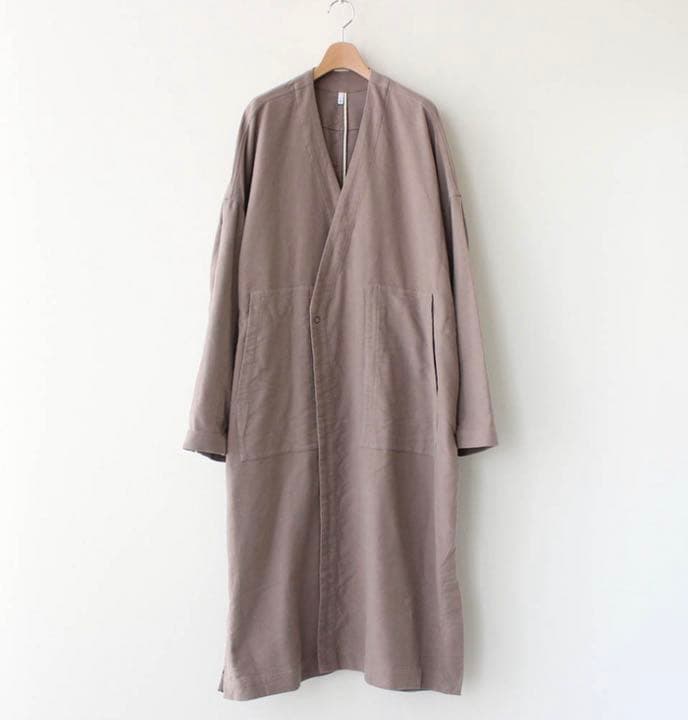 FIRMUM ドライドビーモールスキン ノーカラーダブルブレストオーバーコート