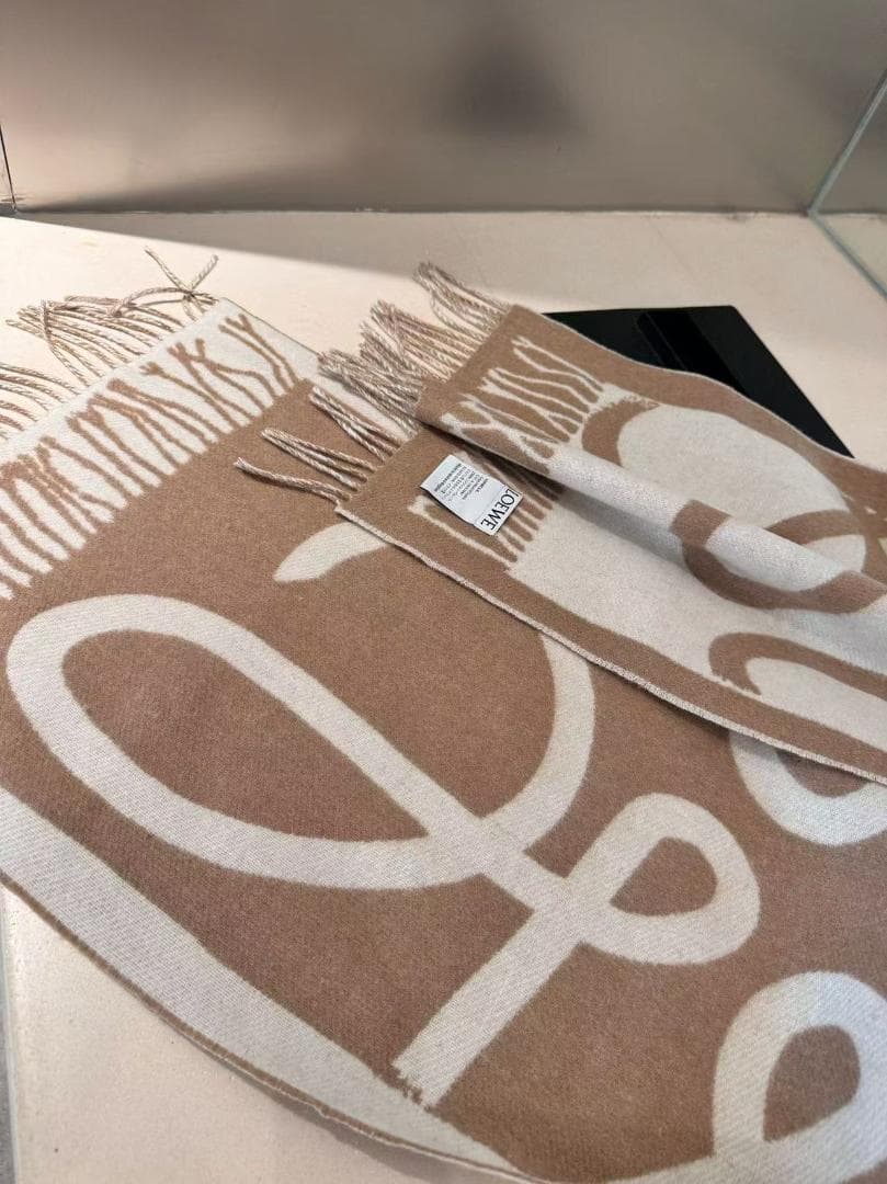 ベージュ ホワイト マフラー フリンジ付き38*180cm