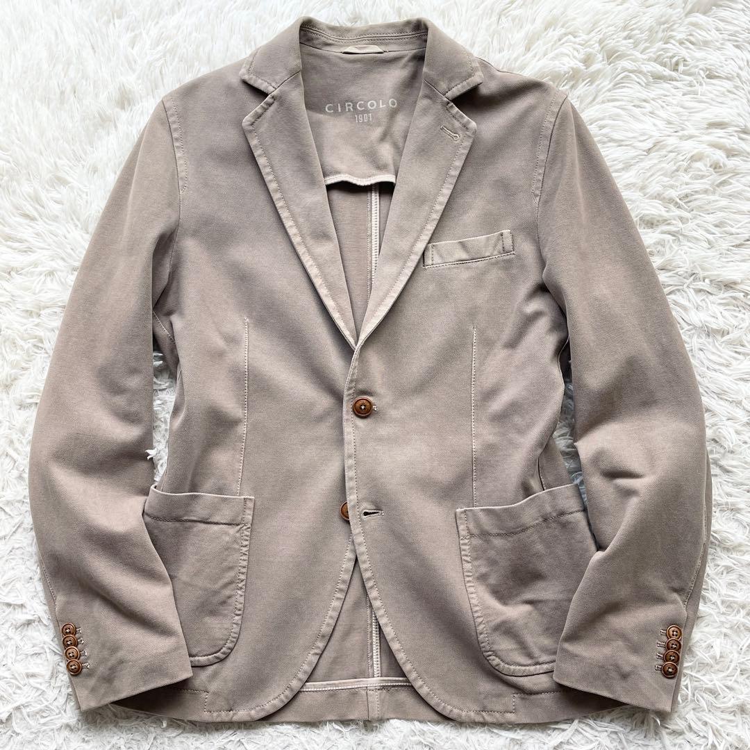 CIRCOLO ストレッチ アンコンジャケット パイピング ロゴ刻印ウッドボタン