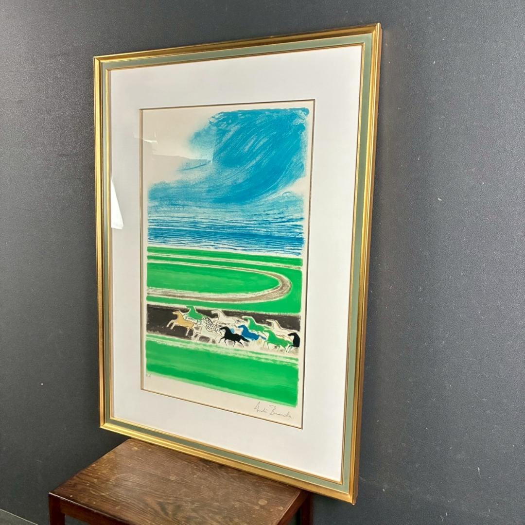 美品 アンドレ・ブラジリエ「海の前のレース」リトグラフ 直筆サイン入り 額縁入り