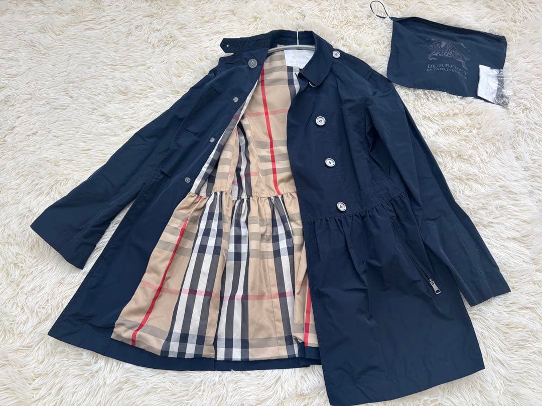 バーバリー　14y164cm ネイビー フレアシルエット トレンチコート