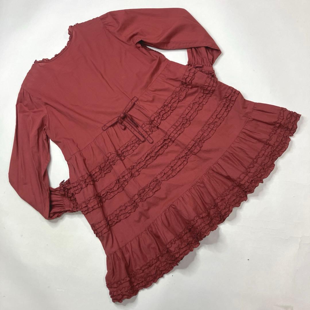 ピンクハウス くすみワインレッド ピコフリル 花モチーフ チュニック