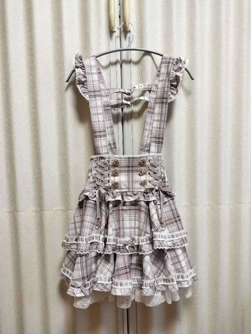 LIZLISA リズリサ はしごリボンチェックティアードスカパン ピンク