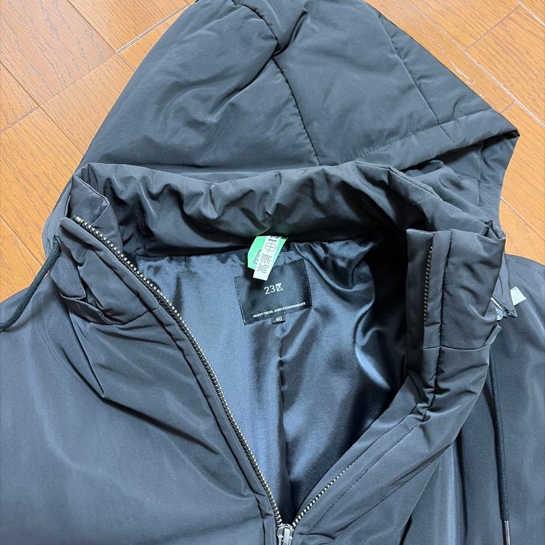 フード付きロング中綿コート　黒