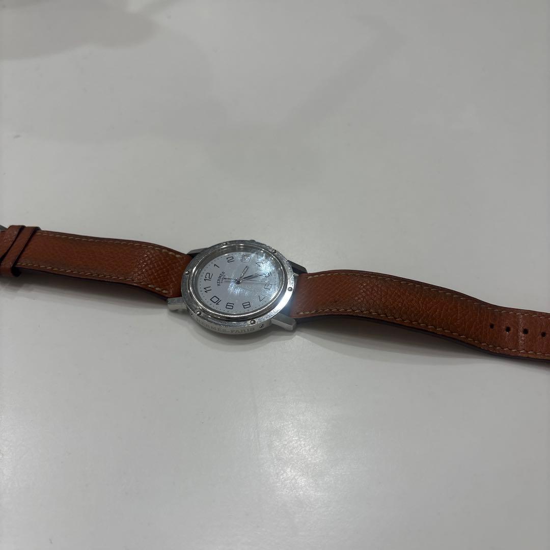 HERMES アナログ時計 シルバー/ブラウン