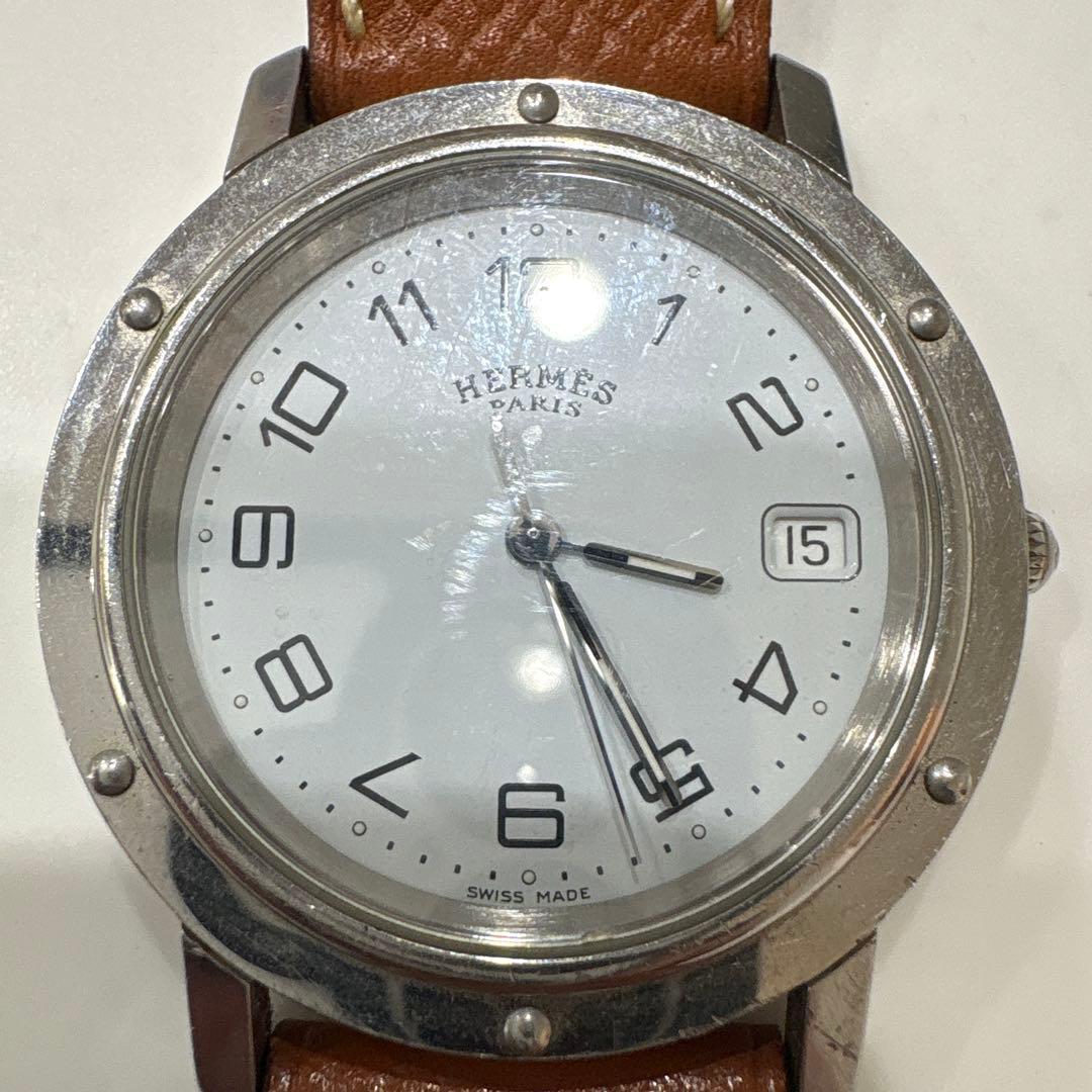 HERMES アナログ時計 シルバー/ブラウン