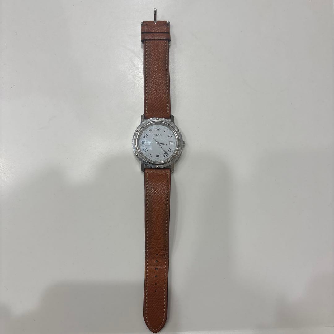 HERMES アナログ時計 シルバー/ブラウン