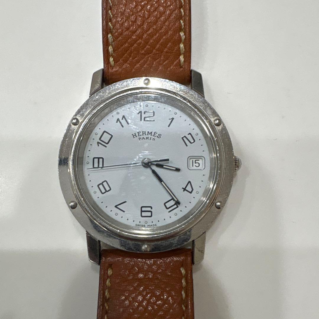 HERMES アナログ時計 シルバー/ブラウン