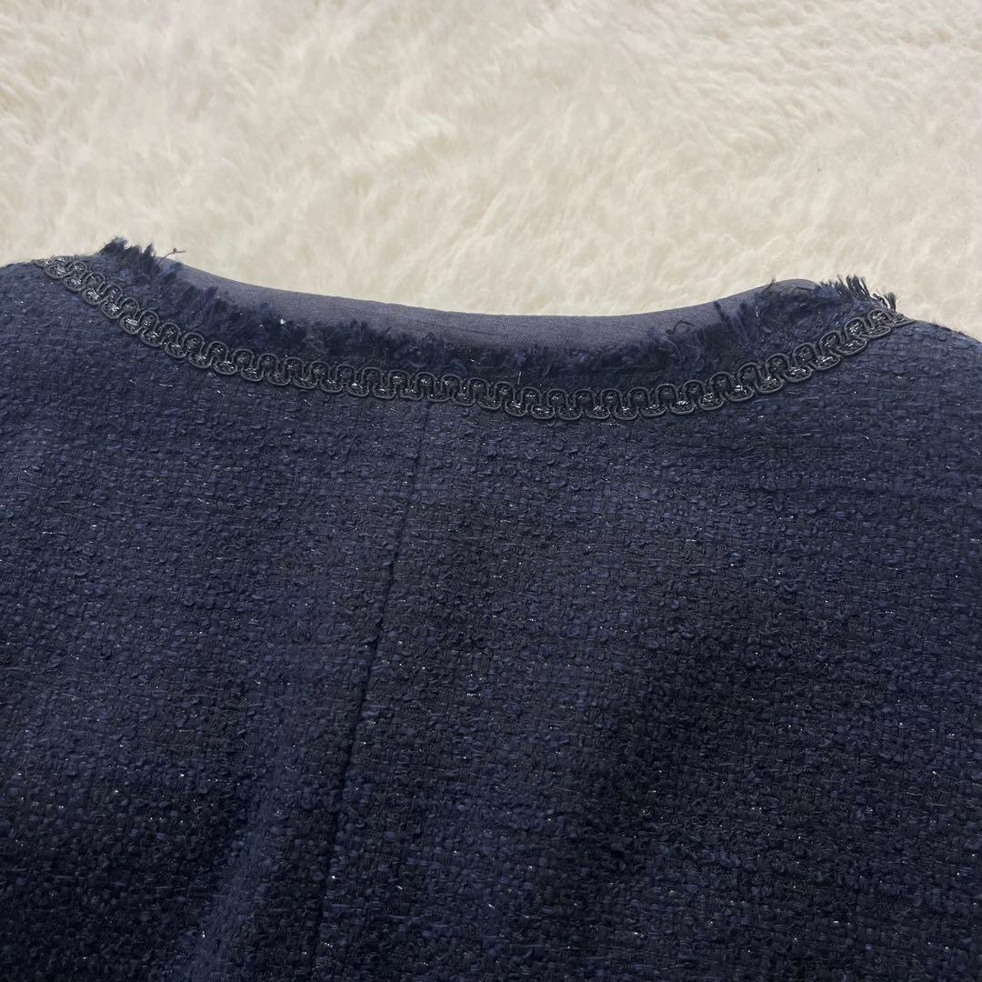 美品　23区 トリアセダブルジョーゼット ノーカラー ワンピーススーツ 大きい