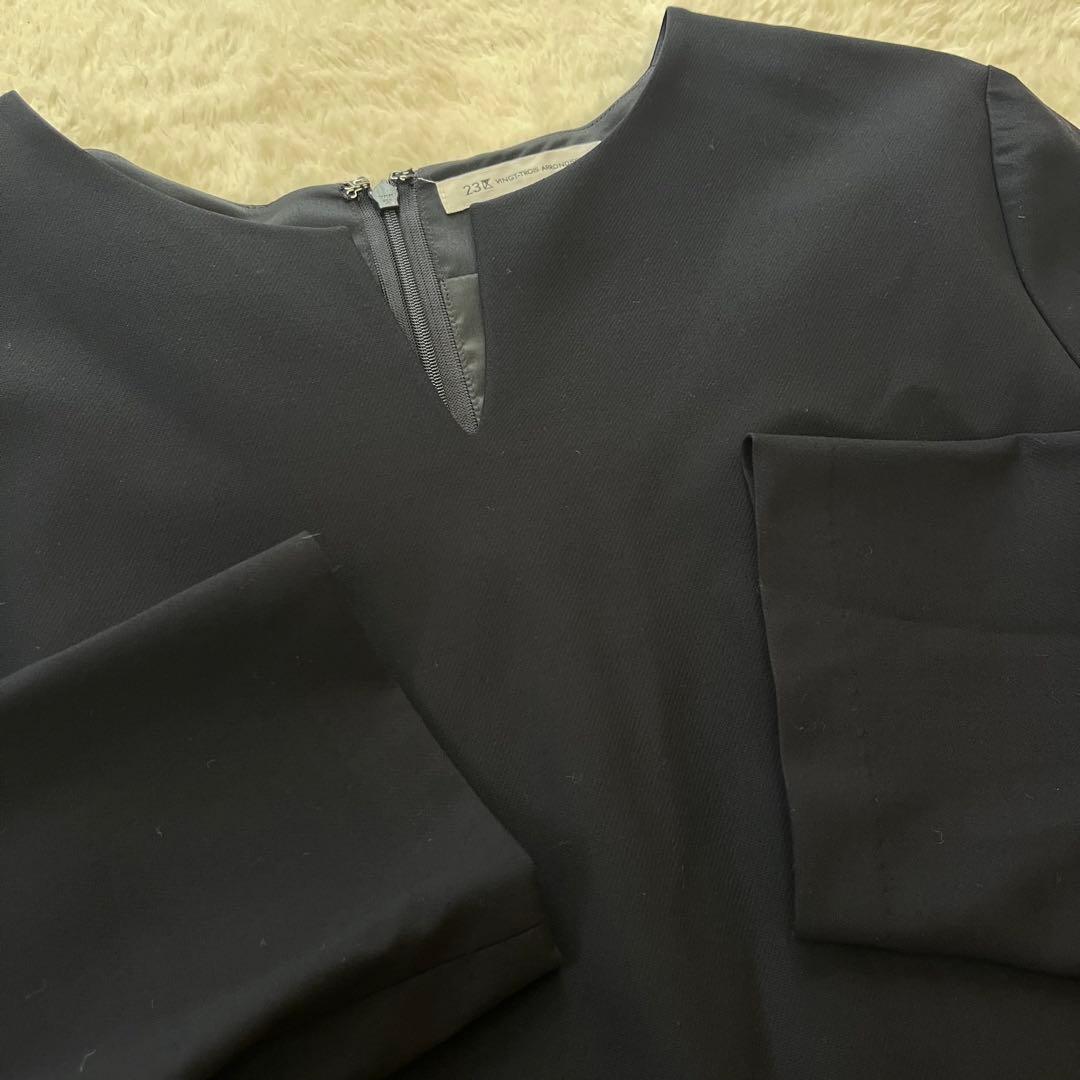 美品　23区 トリアセダブルジョーゼット ノーカラー ワンピーススーツ 大きい