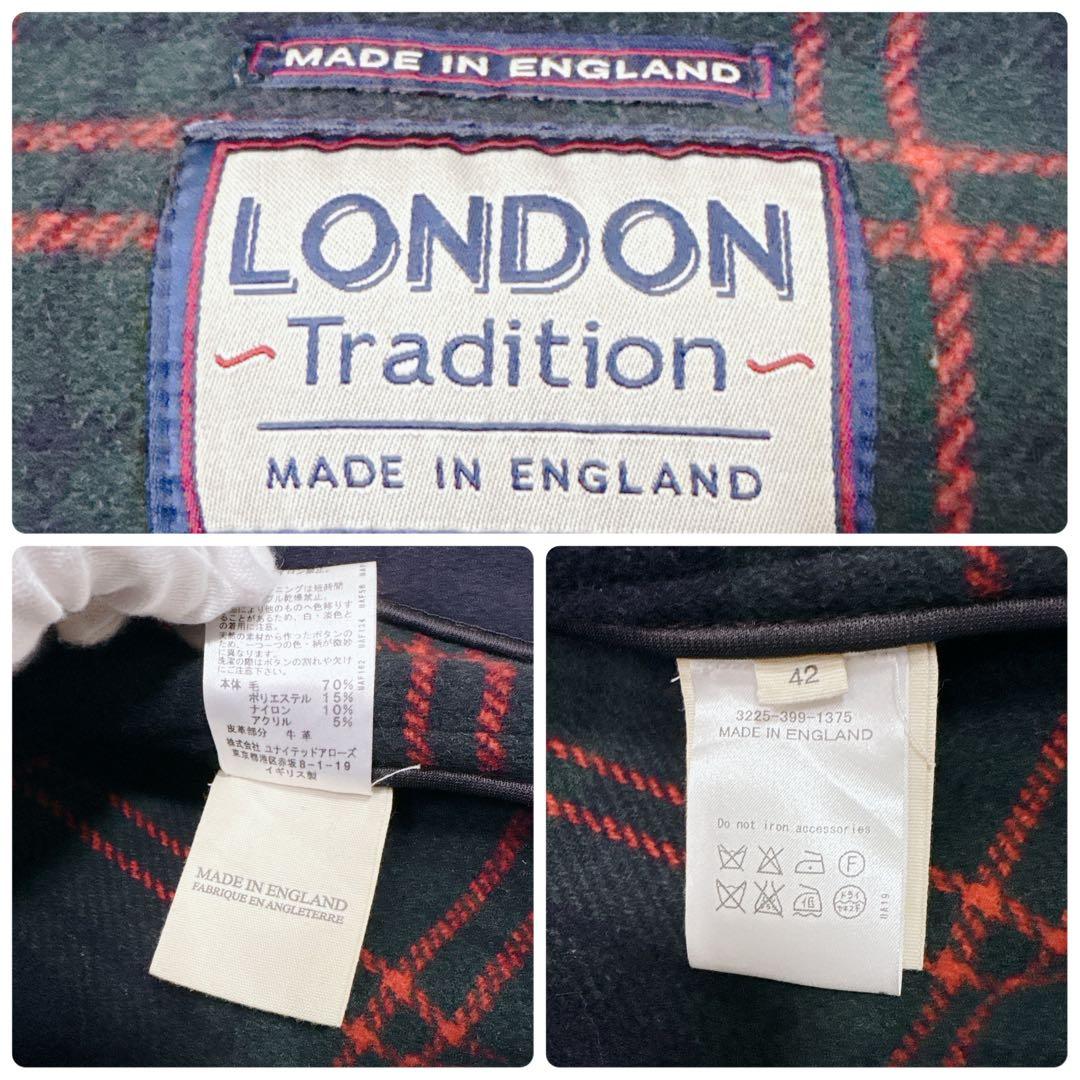 LONDON Tradition ロングダッフルコート　ネイビー　紺　チェック柄