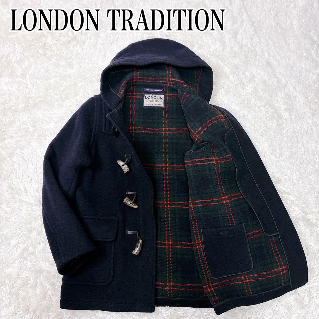 LONDON Tradition ロングダッフルコート　ネイビー　紺　チェック柄
