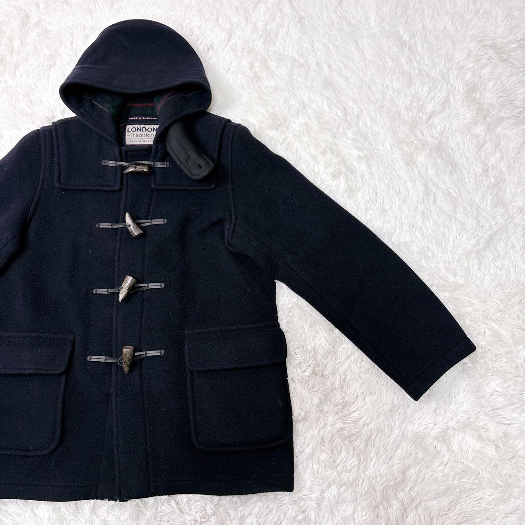 LONDON Tradition ロングダッフルコート　ネイビー　紺　チェック柄