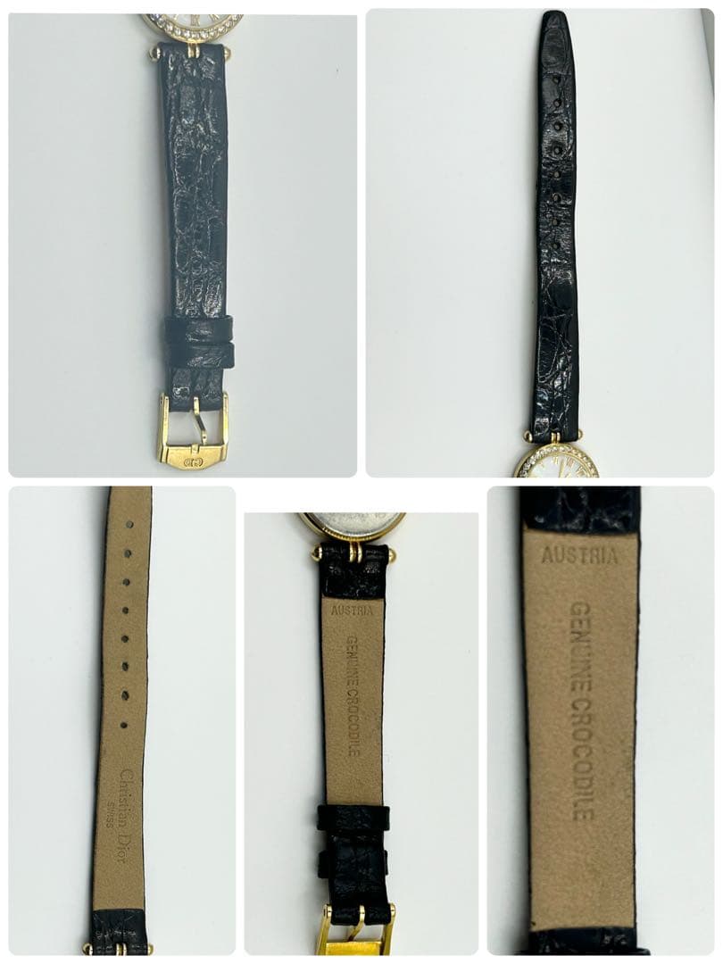 美品✨Dior 白蝶貝シェル×ビジュー ゴールド クォーツ腕時計 電池交換済箱付