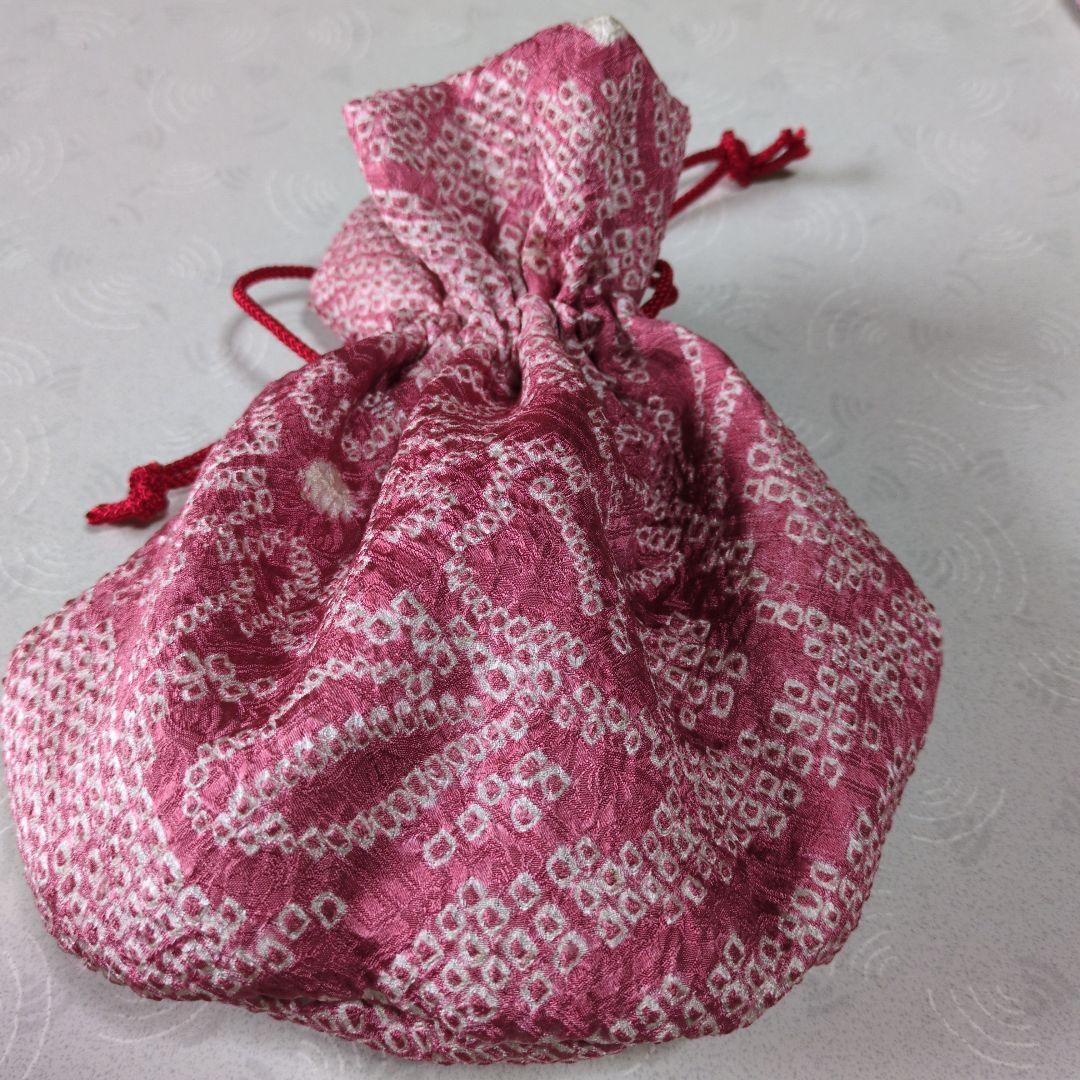 七五三３歳正絹総絞り手縫いの被布(巾着付き）