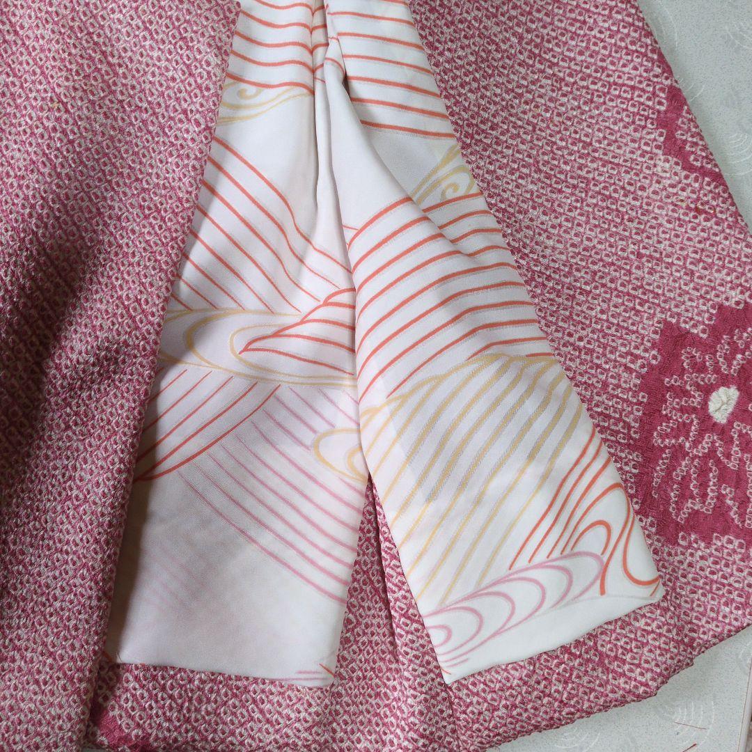 七五三３歳正絹総絞り手縫いの被布(巾着付き）