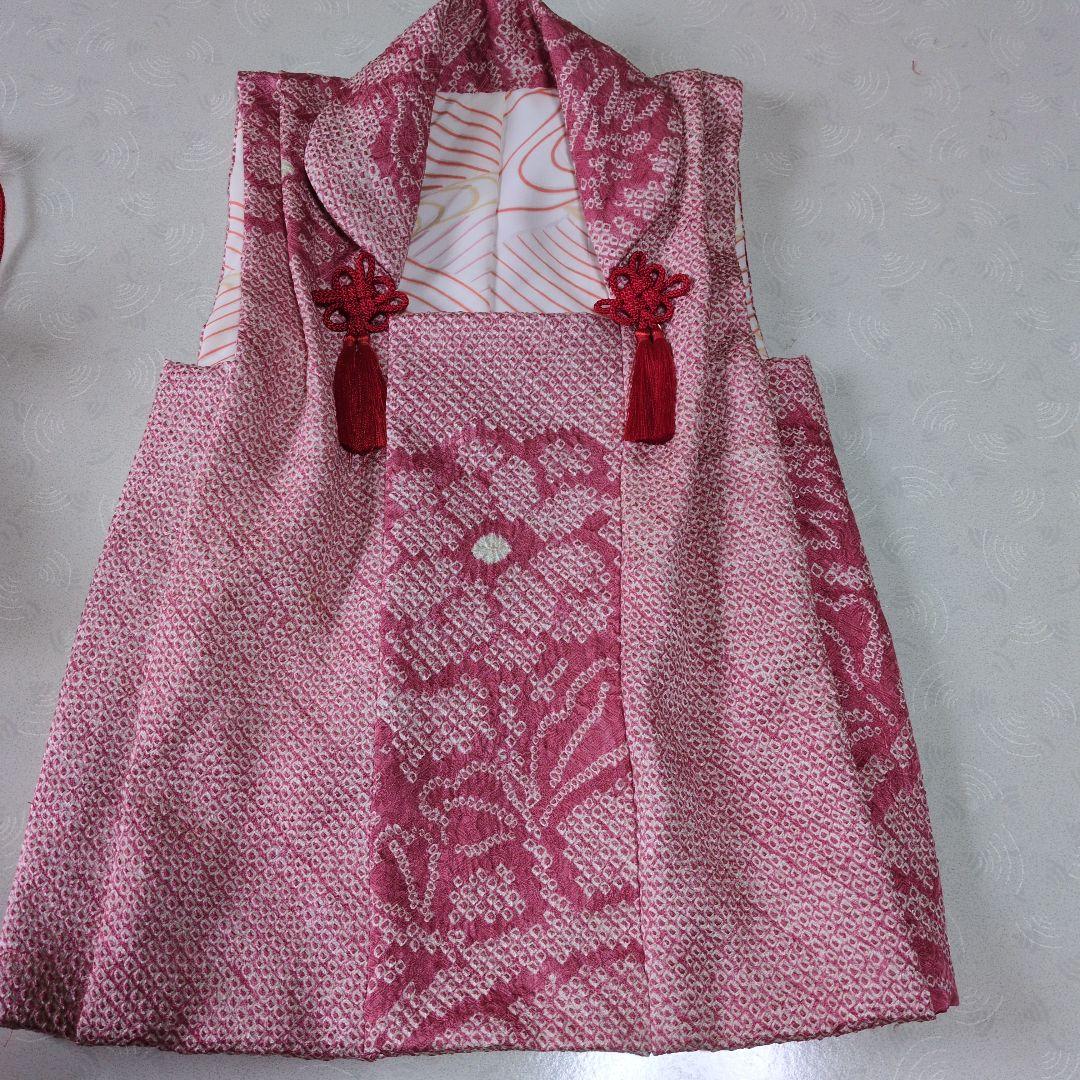 七五三３歳正絹総絞り手縫いの被布(巾着付き）