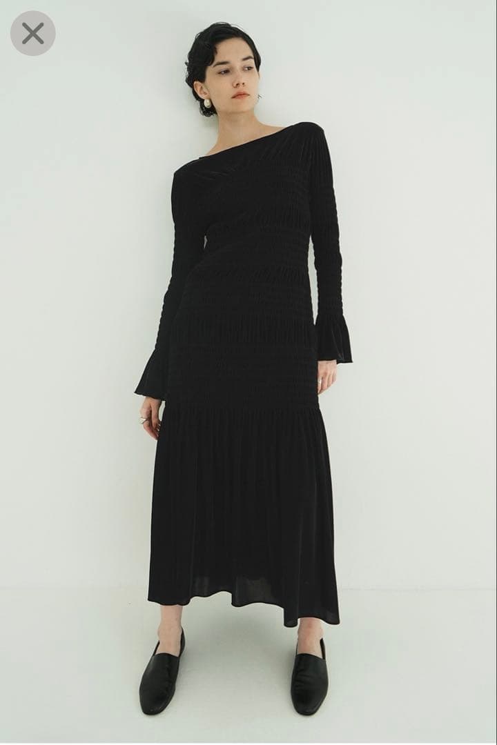 【ペチコート付】CLANE SHIRRING LONG ONEPIECE