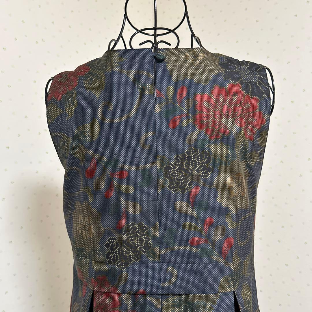 着物リメイク　正絹大島紬　タック入りジャンパースカートロング＊スヌード(Ｍ〜Ｌ)