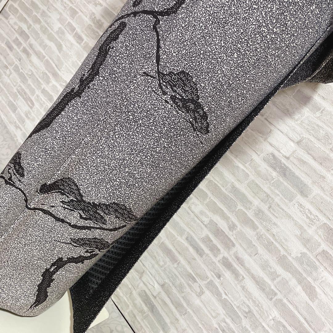 訪問着　フルセット　松と鶴　叩き染　バチ衿　落款　黒地　入学式　卒業式　P5