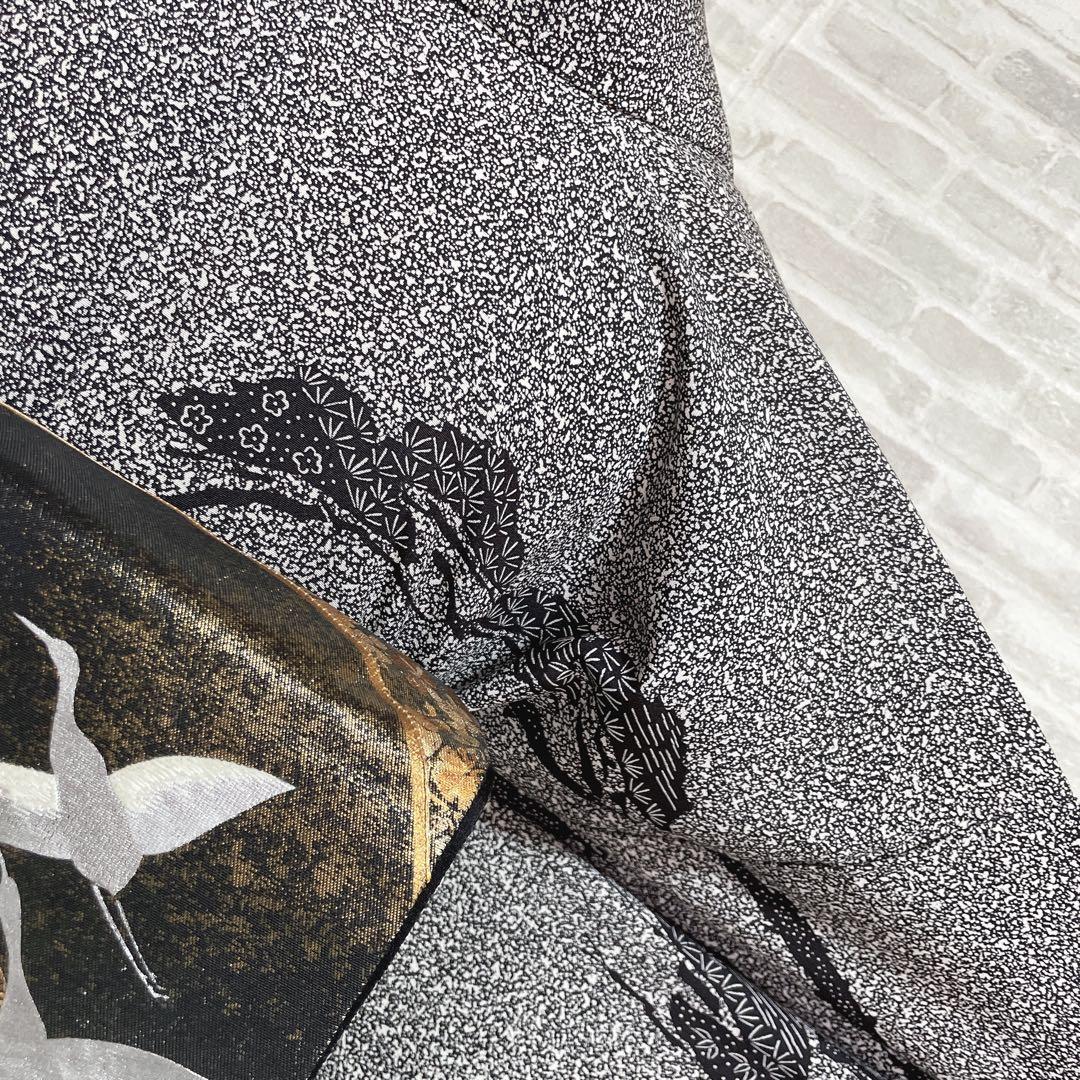 訪問着　フルセット　松と鶴　叩き染　バチ衿　落款　黒地　入学式　卒業式　P5