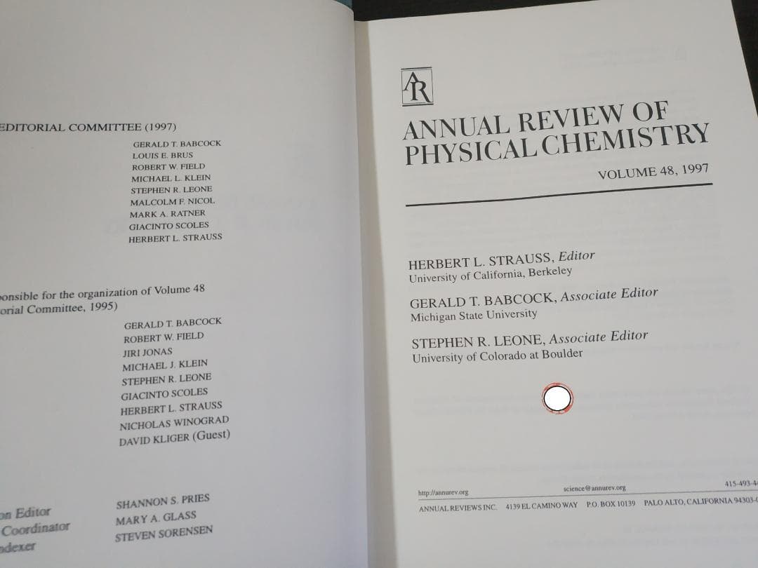 ANNU REV PHYS CHEM v48 1997 物理化学年次学術雑誌