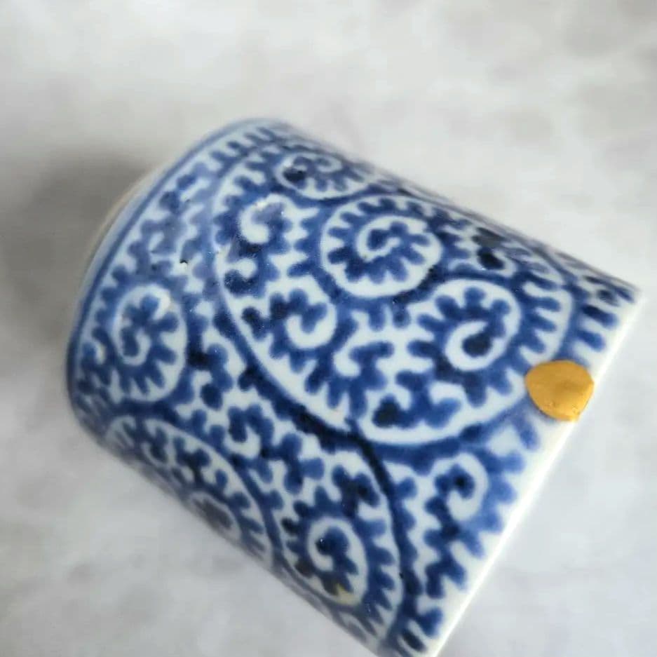 古伊万里　染付　蛸唐草　小猪口　覗き　向付　江戸時代　骨董　金継ぎ　アンティーク