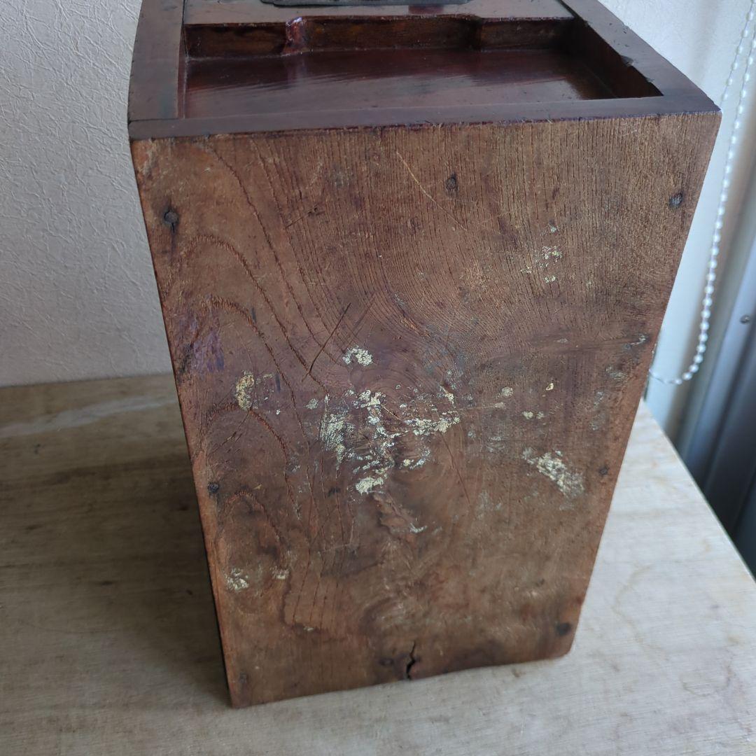 骨董 銭箱 木製 金具 物入 丁場 金庫 アンティーク 木箱 古道具 飾り金具
