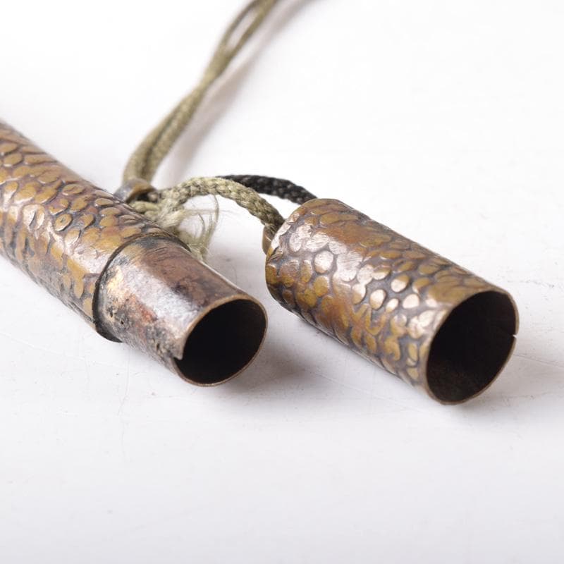 みみみ　時代提げ物　書道具　黄銅鎚目　矢立　筆　筆入　墨壺　C　7518