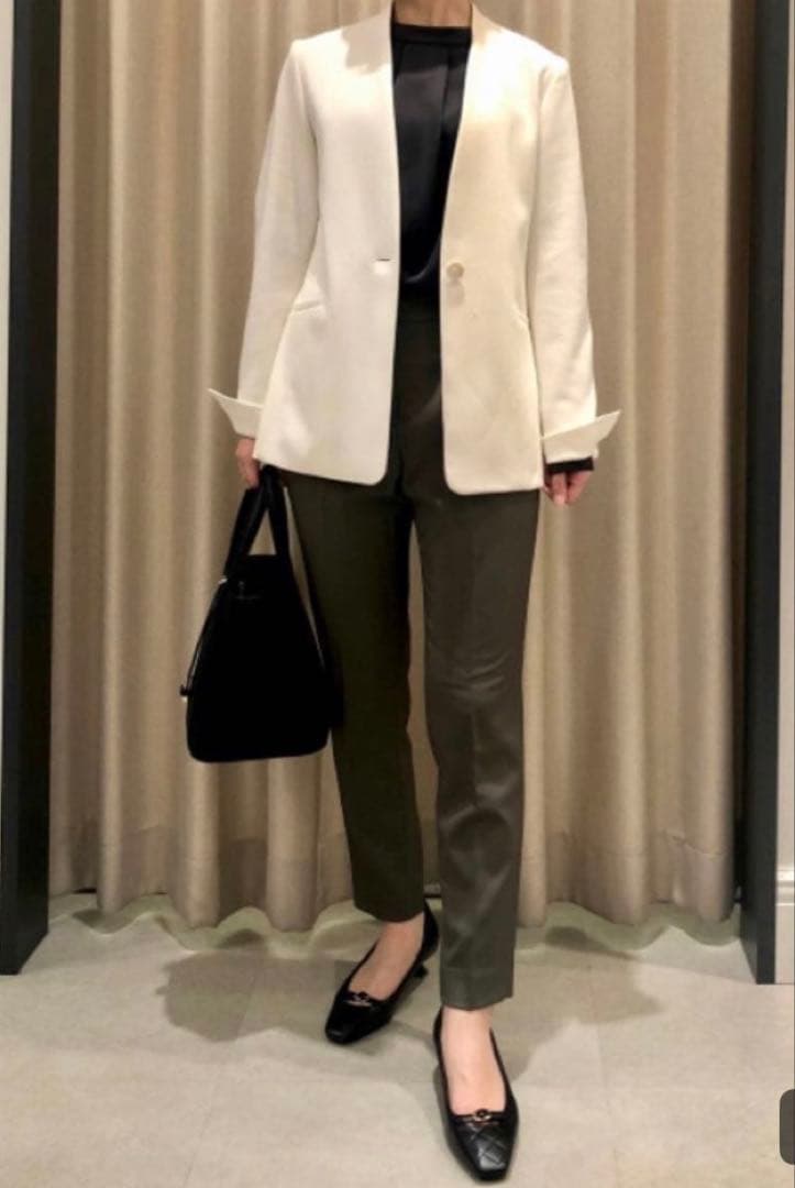 PLST ウォームリザーブ　ノーカラージャケット ホワイト　S