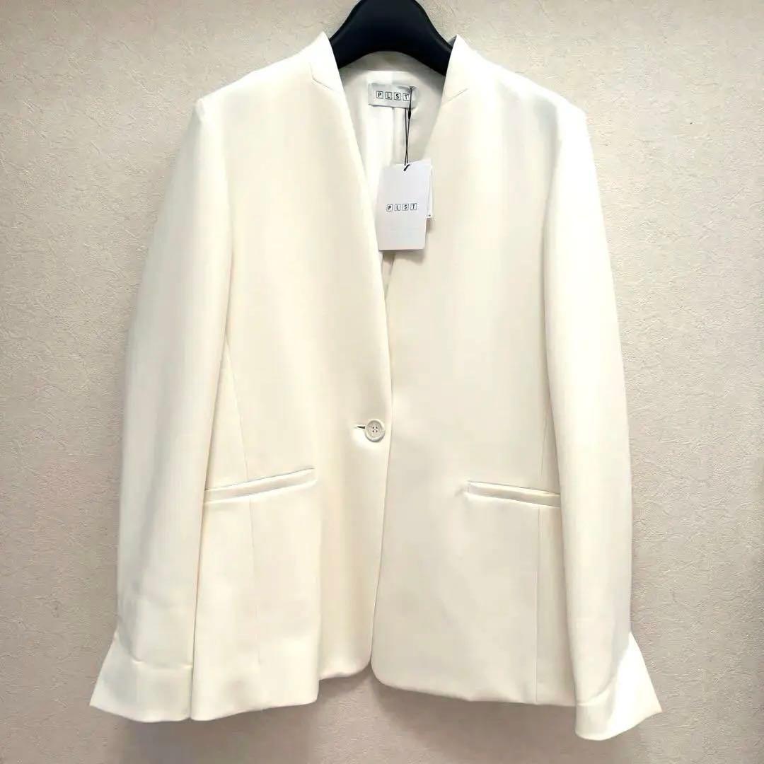 PLST ウォームリザーブ　ノーカラージャケット ホワイト　S