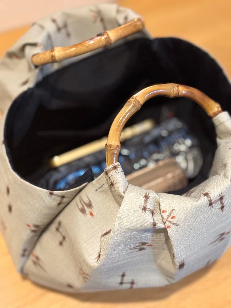 琉球柄　沖縄絣柄　モスグレー　和装バック・着物バック　入学卒業結婚式七五三振袖