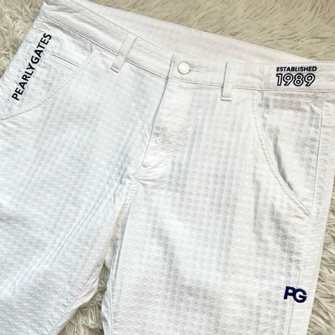 【極美品 近年】パーリーゲイツ ストレッチ 凹凸 パンツ ゴルフウェア 白 5