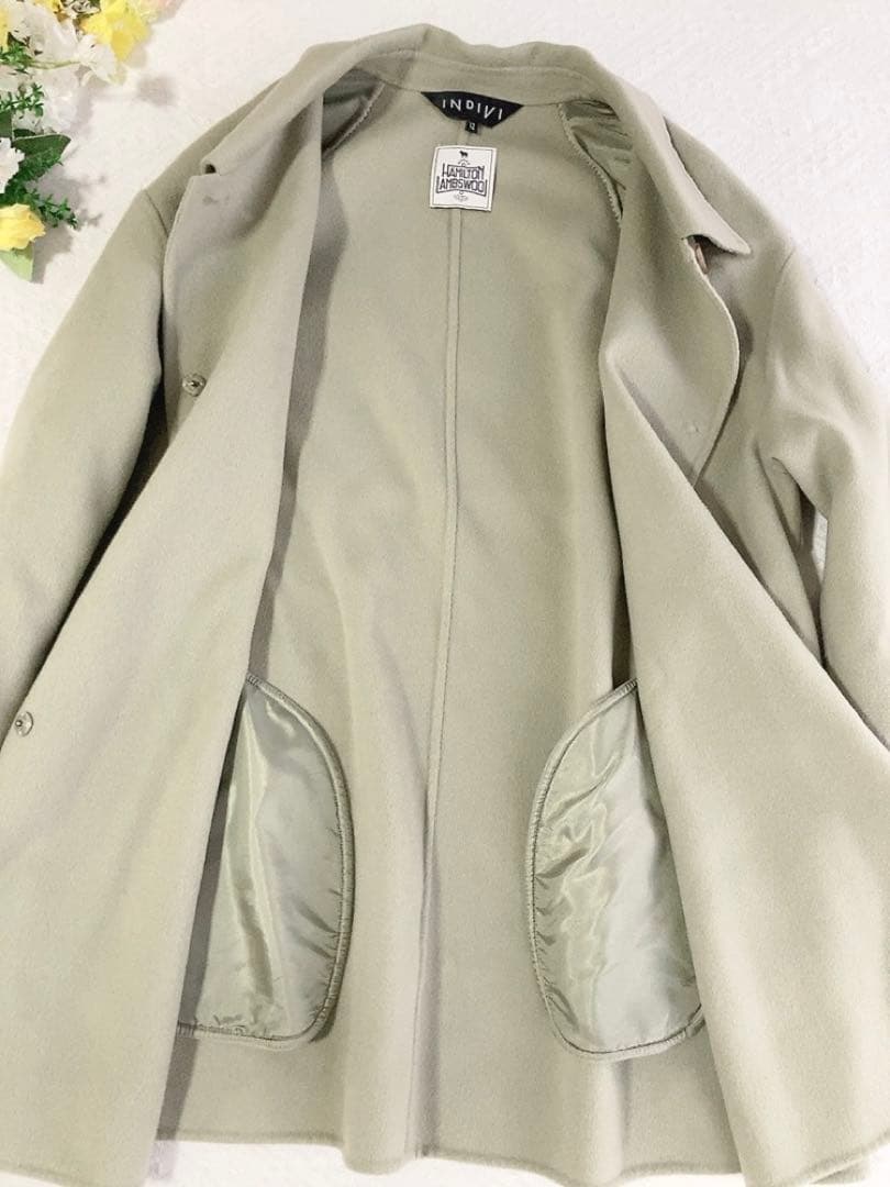 美品インディヴィ（INDIVI）ウールコートステンカラーチェスターコート大きめ