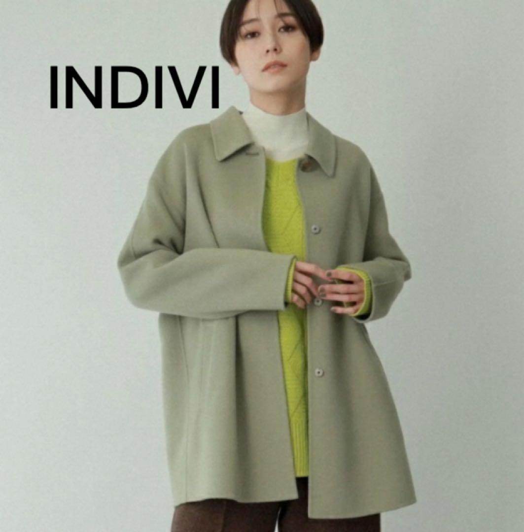 美品インディヴィ（INDIVI）ウールコートステンカラーチェスターコート大きめ