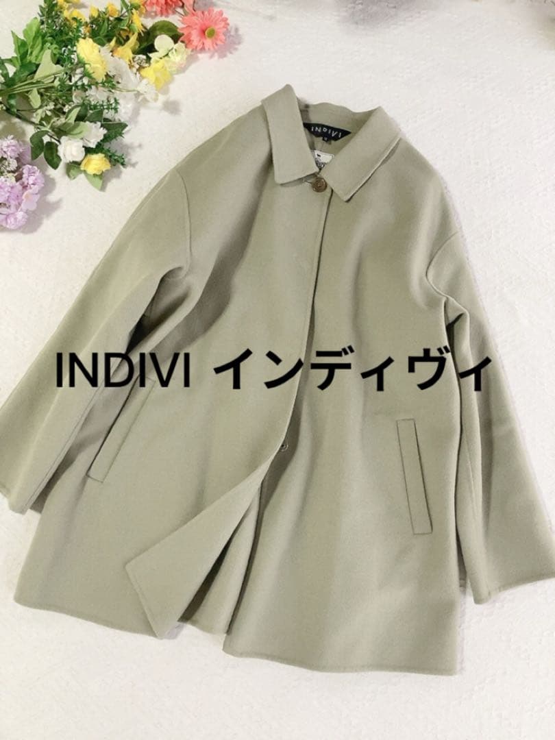 美品インディヴィ（INDIVI）ウールコートステンカラーチェスターコート大きめ