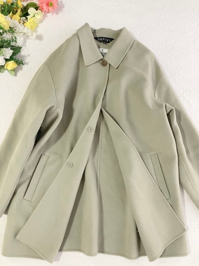 美品インディヴィ（INDIVI）ウールコートステンカラーチェスターコート大きめ