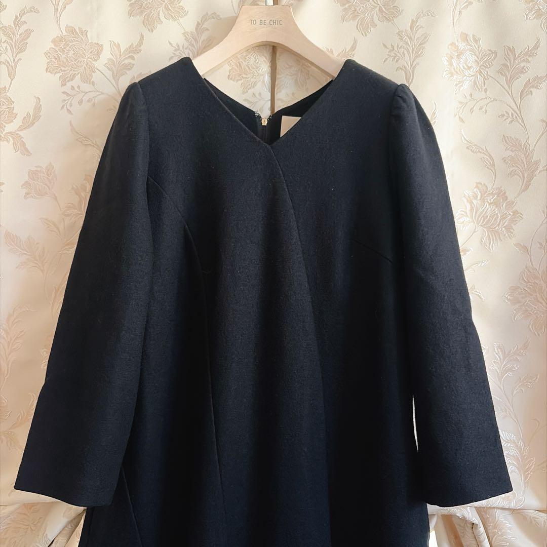 美品 大きいサイズ ローズティアラ ウール フィットアンドフレアワンピース