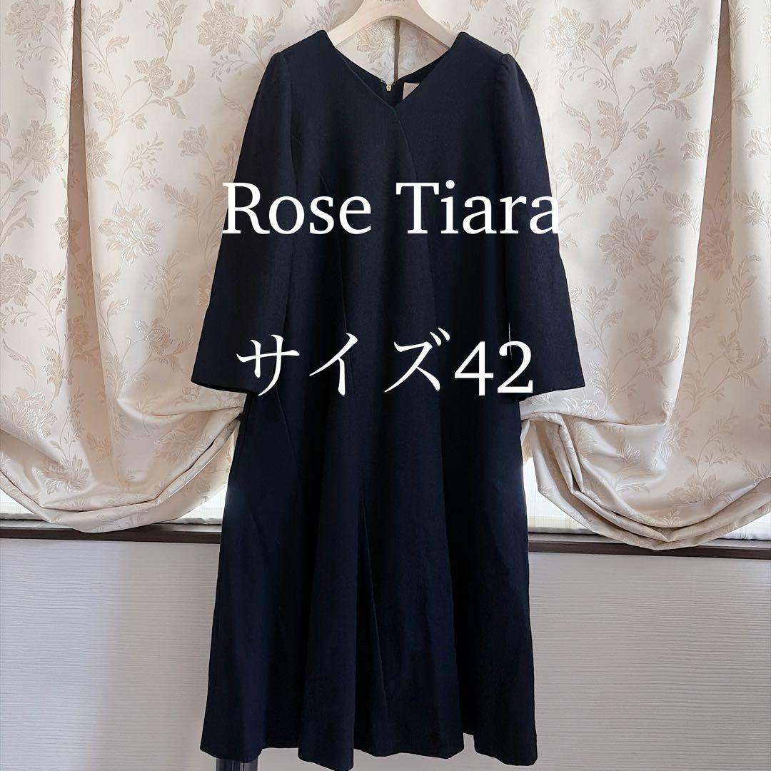 美品 大きいサイズ ローズティアラ ウール フィットアンドフレアワンピース