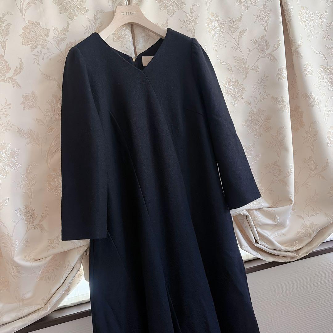 美品 大きいサイズ ローズティアラ ウール フィットアンドフレアワンピース