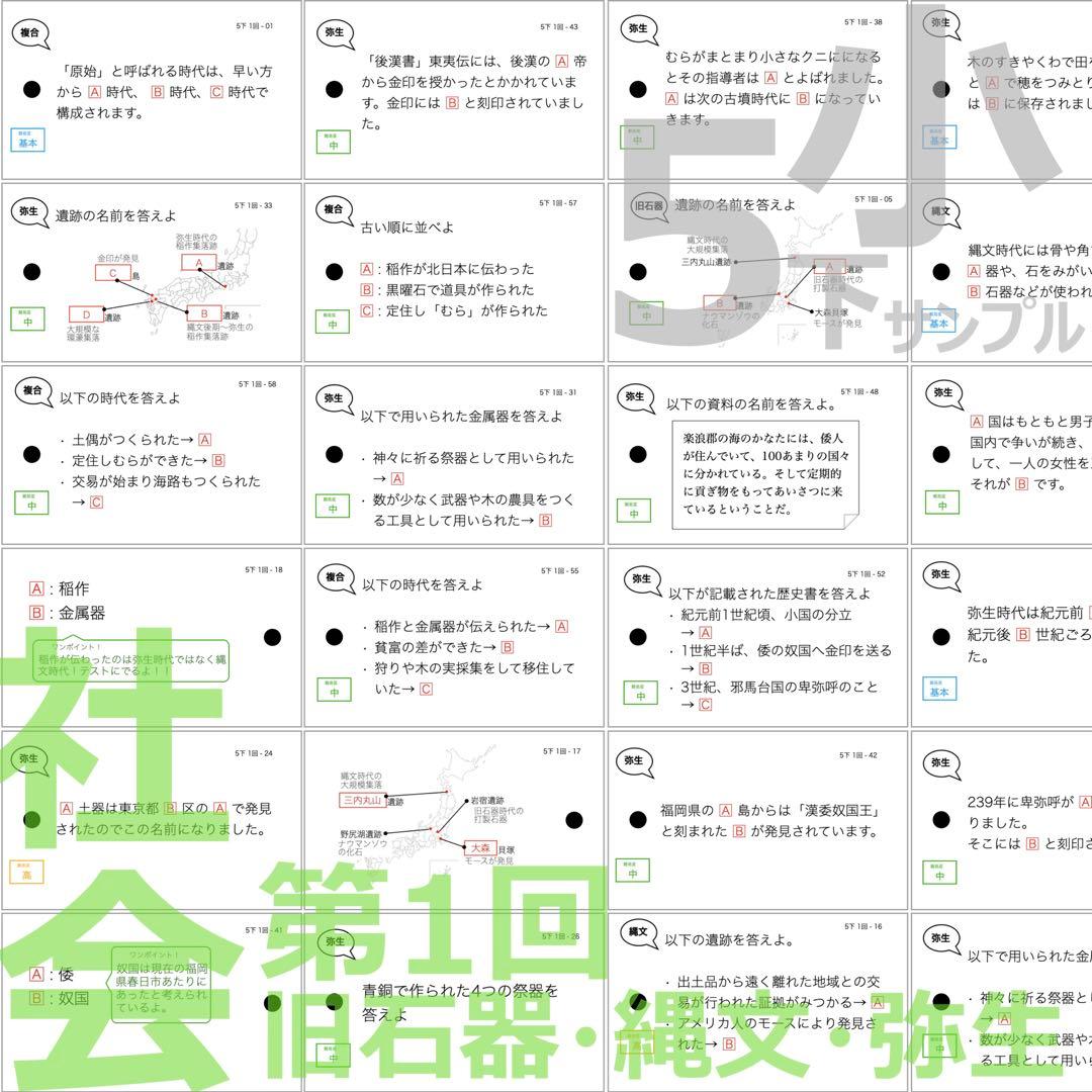 中学受験 暗記カード【5年下 社会・理科1-4回】 予習シリーズ 組み分け対策