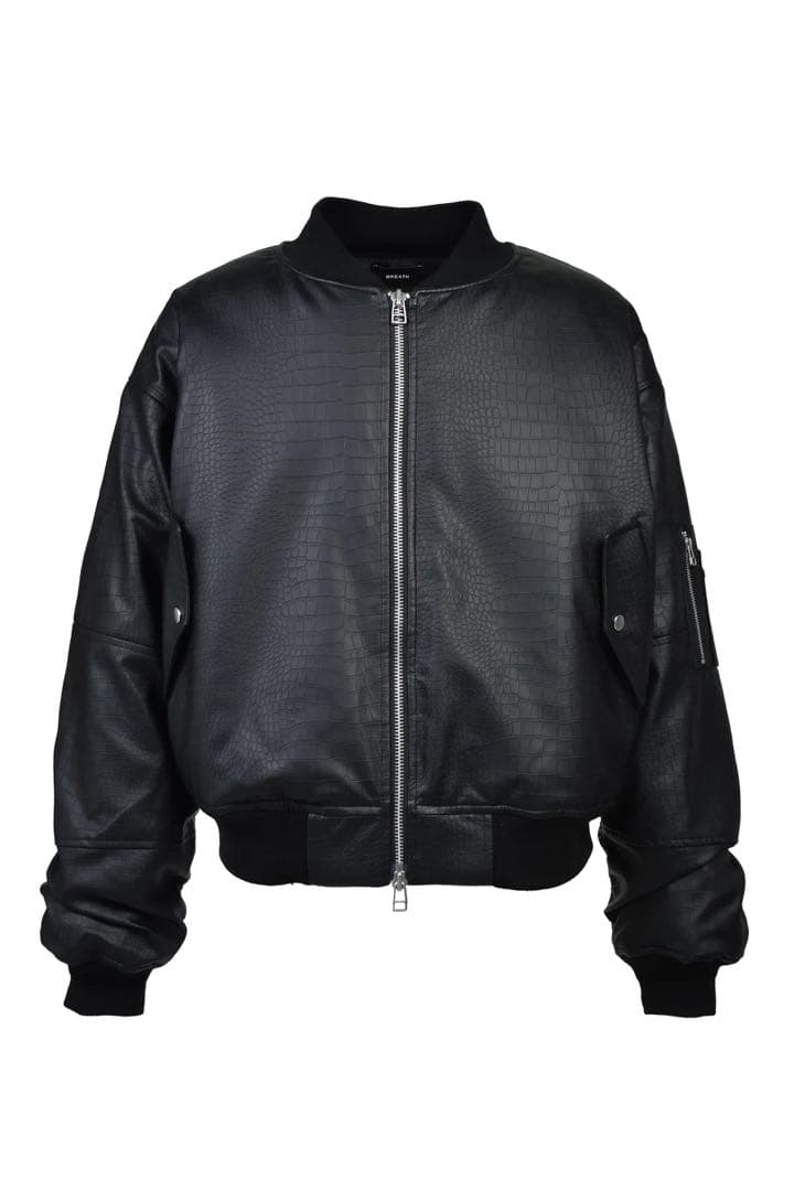 ジャケット・アウター BREATH FAUX CROCODILE BOMBER JACKET BLK